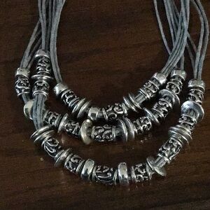 Vintage St. Thomas Silver and Faux Leather Straps Necklace